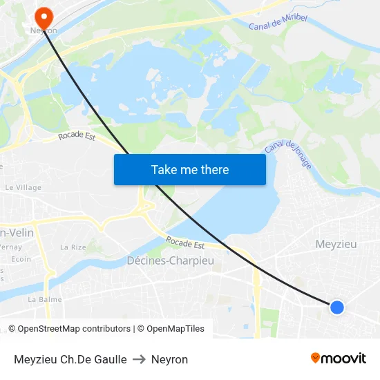 Meyzieu Ch.De Gaulle to Neyron map
