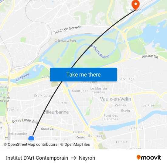 Institut D’Art Contemporain to Neyron map
