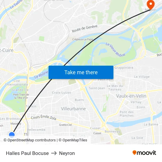 Halles Paul Bocuse to Neyron map