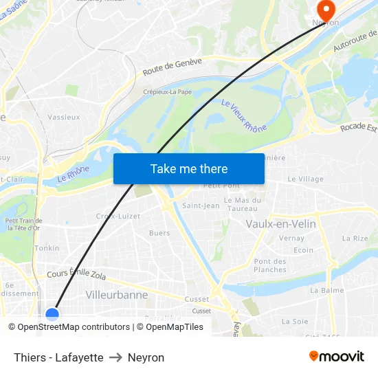 Thiers - Lafayette to Neyron map