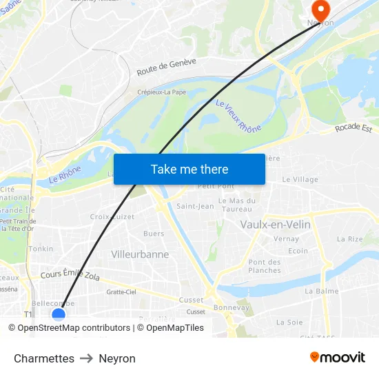 Charmettes to Neyron map