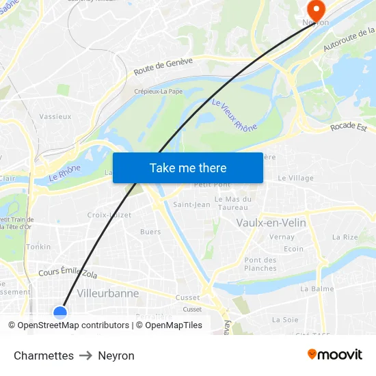 Charmettes to Neyron map