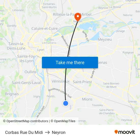 Corbas Rue Du Midi to Neyron map