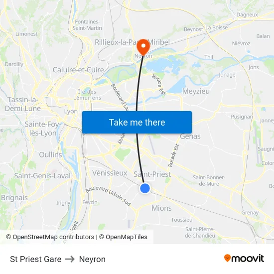St Priest Gare to Neyron map