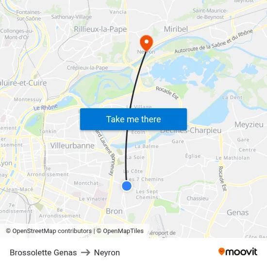 Brossolette Genas to Neyron map