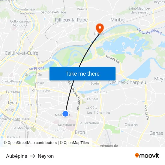 Aubépins to Neyron map