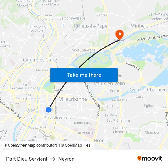 Part-Dieu Servient to Neyron map