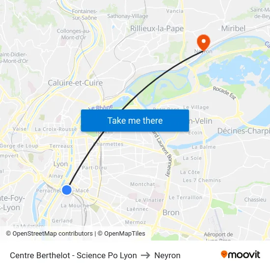 Centre Berthelot - Science Po Lyon to Neyron map