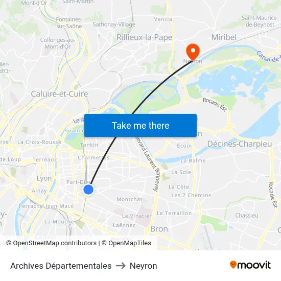 Archives Départementales to Neyron map