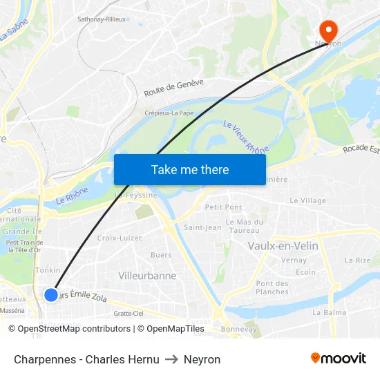 Charpennes - Charles Hernu to Neyron map