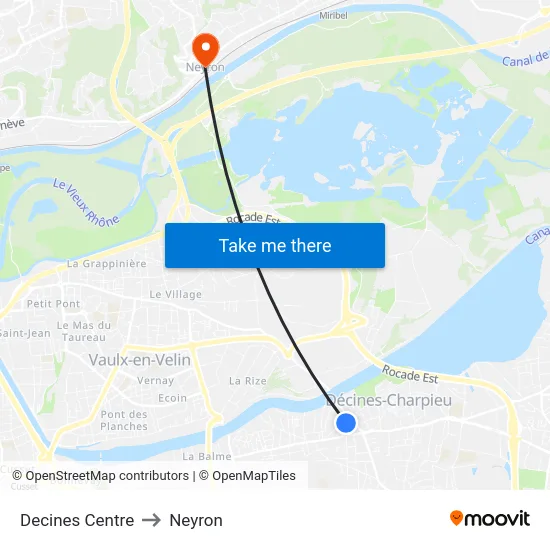 Decines Centre to Neyron map
