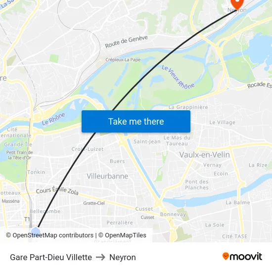 Gare Part-Dieu Villette to Neyron map