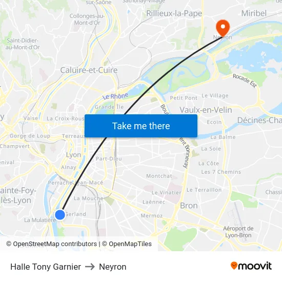 Halle Tony Garnier to Neyron map