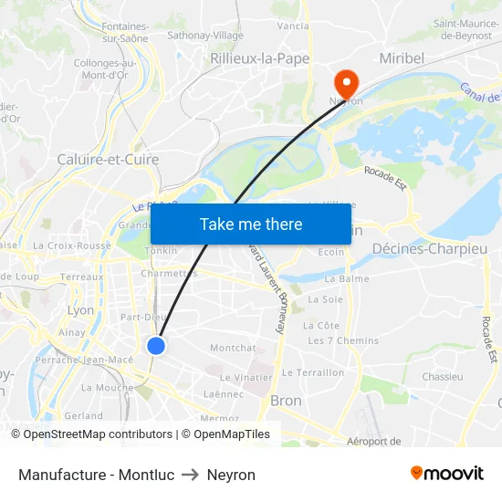 Manufacture - Montluc to Neyron map