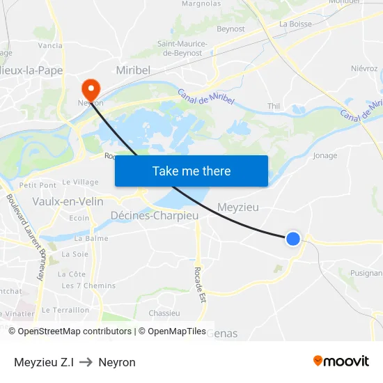 Meyzieu Z.I to Neyron map