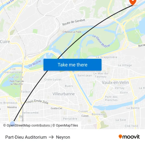 Part-Dieu Auditorium to Neyron map
