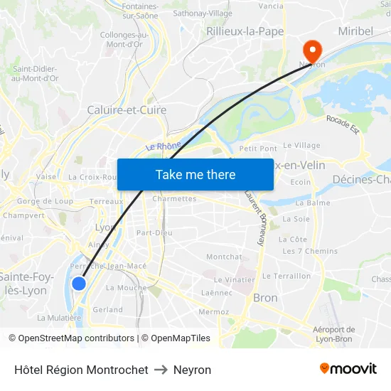 Hôtel Région Montrochet to Neyron map