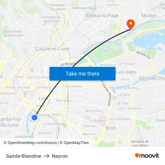 Sainte-Blandine to Neyron map