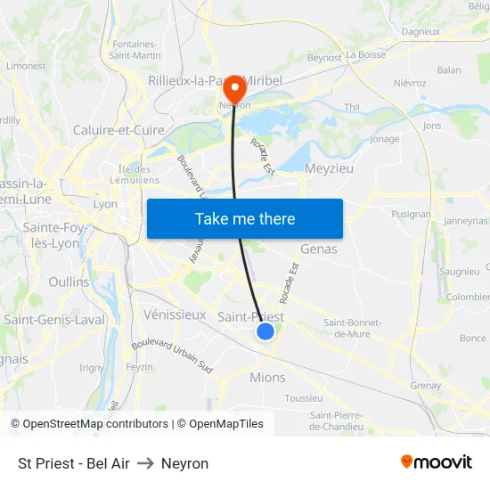 St Priest - Bel Air to Neyron map