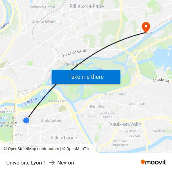 Universite Lyon 1 to Neyron map