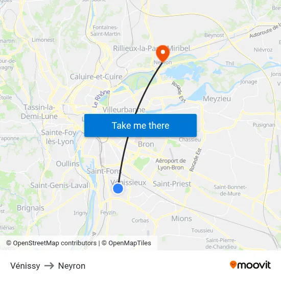 Vénissy to Neyron map