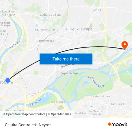 Caluire Centre to Neyron map