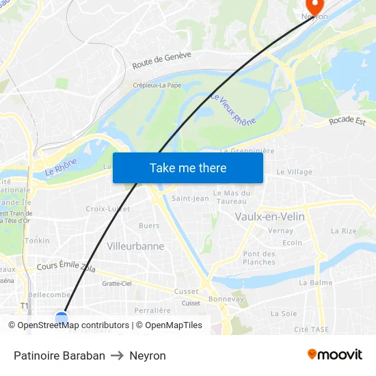 Patinoire Baraban to Neyron map