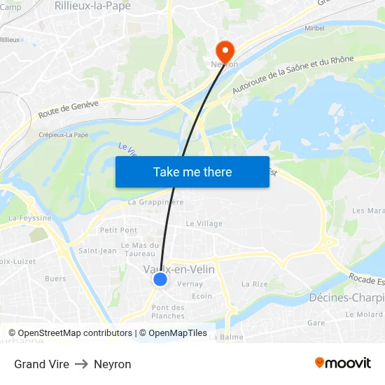 Grand Vire to Neyron map