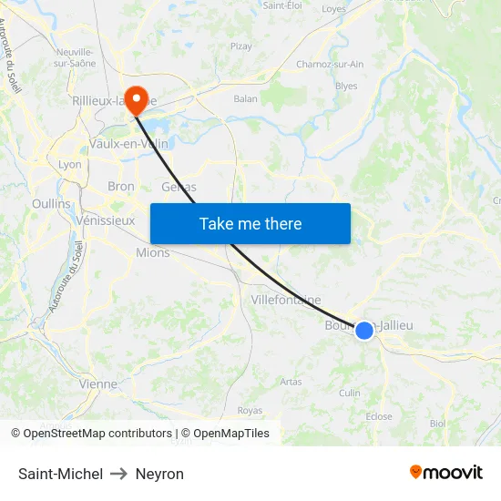 Saint-Michel to Neyron map