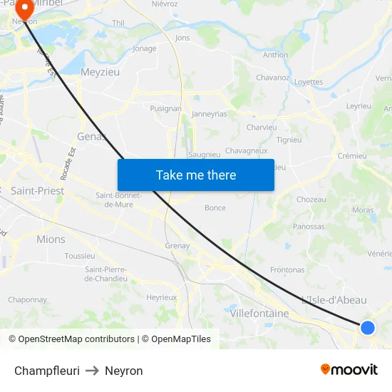 Champfleuri to Neyron map