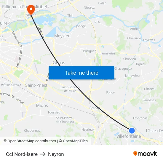 Cci Nord-Isere to Neyron map
