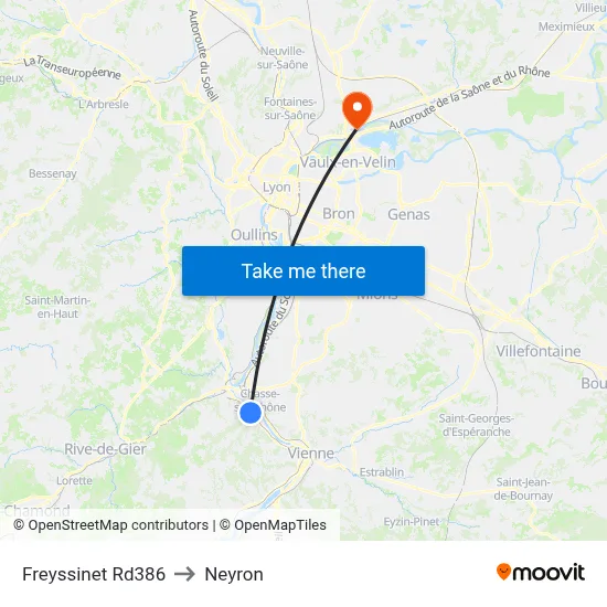Freyssinet Rd386 to Neyron map
