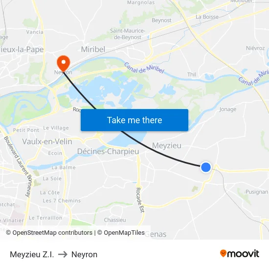 Meyzieu Z.I. to Neyron map