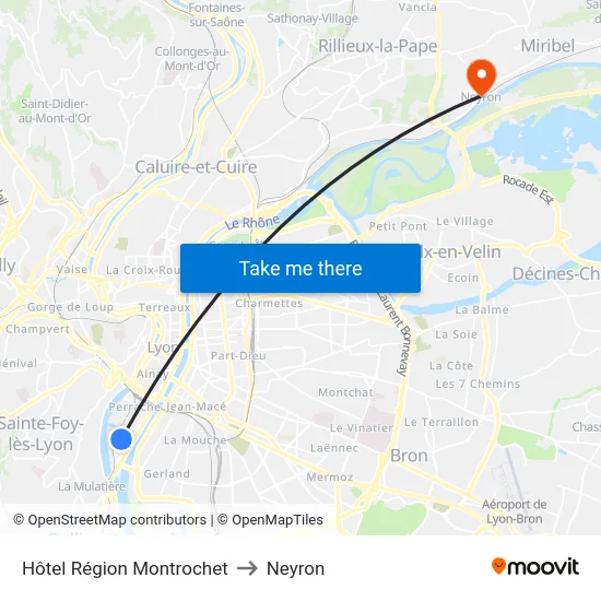 Hôtel Région Montrochet to Neyron map