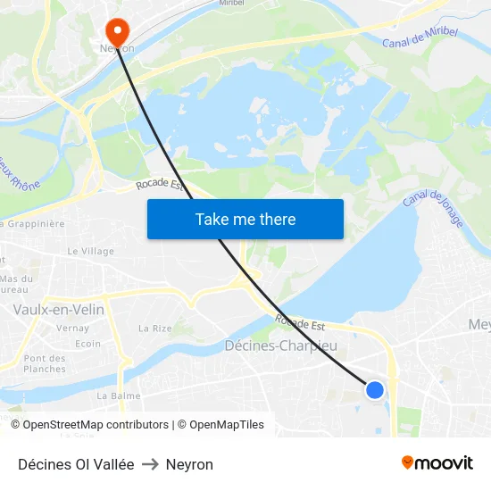 Décines Ol Vallée to Neyron map