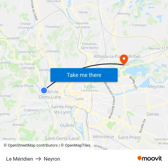 Le Méridien to Neyron map