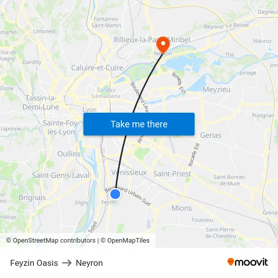 Feyzin Oasis to Neyron map