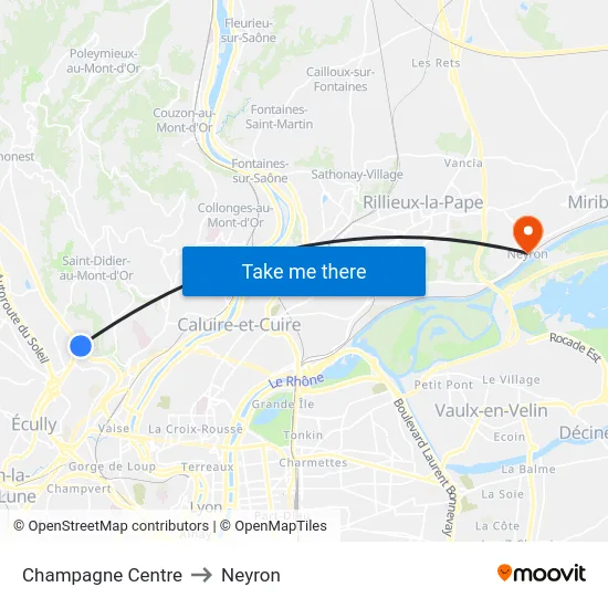 Champagne Centre to Neyron map