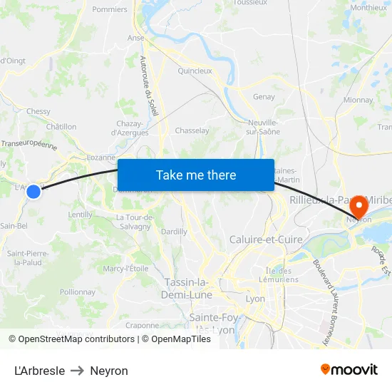 L'Arbresle to Neyron map
