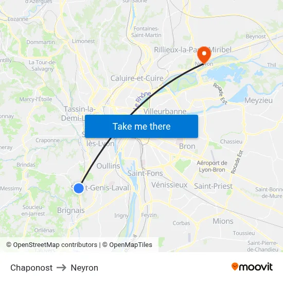 Chaponost to Neyron map