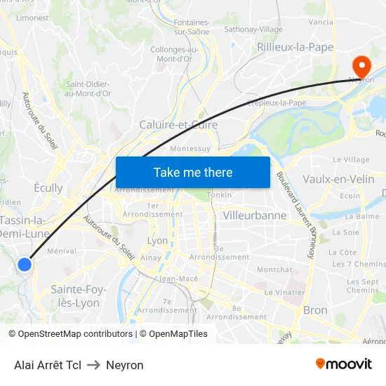 Alai Arrêt Tcl to Neyron map