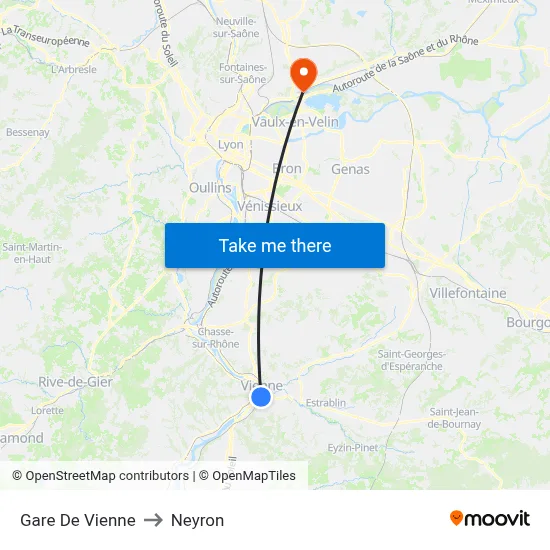 Gare De Vienne to Neyron map