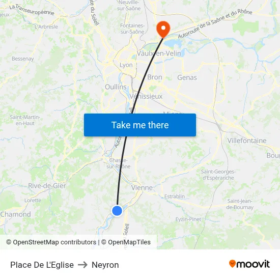 Place De L'Eglise to Neyron map