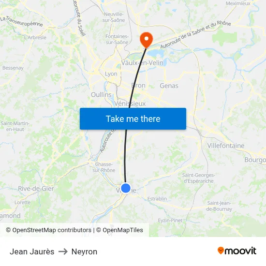 Jean Jaurès to Neyron map
