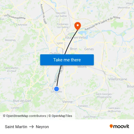 Saint Martin to Neyron map