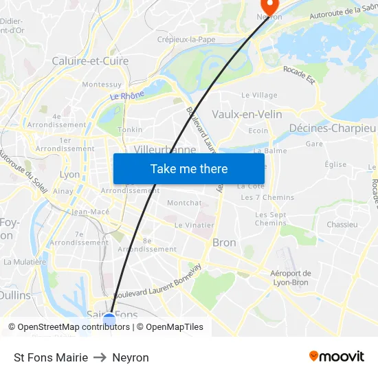 St Fons Mairie to Neyron map