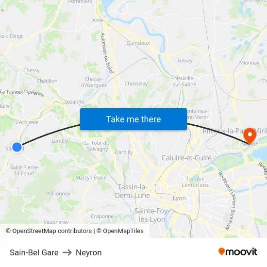 Sain-Bel Gare to Neyron map