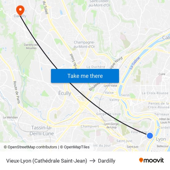 Vieux-Lyon (Cathédrale Saint-Jean) to Dardilly map