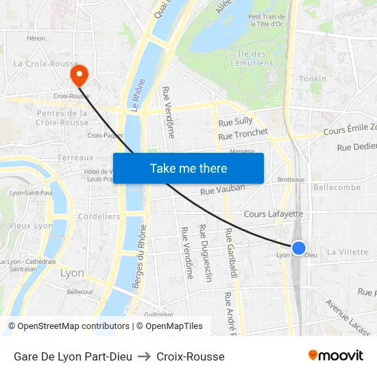 Gare De Lyon Part-Dieu to Croix-Rousse map