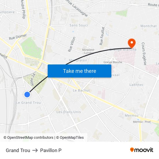 Grand Trou to Pavillon P map